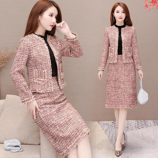 YWE-JMYS91808小香风外套气质长袖打底裙时尚两件套 商品图1