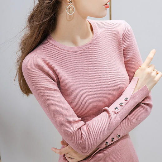 DY-AL50050女装内搭长袖洋气小衫圆领纽扣温柔风打底衫 商品图4