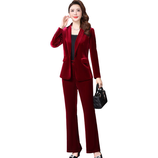 WXY-W-ANE-8537金丝绒西装两件套女时尚洋气百搭减龄套装 商品图3