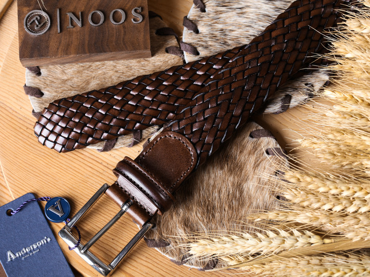 andersons 男士双面编织手工皮带 深棕色