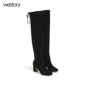 Westory秋冬新款长筒靴绒面中跟长靴女拉链筒靴W274Q80281