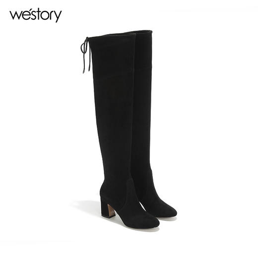 Westory秋冬新款长筒靴绒面中跟长靴女拉链筒靴W274Q80281 商品图0