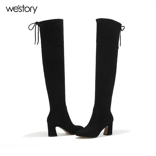 Westory秋冬新款长筒靴绒面中跟长靴女拉链筒靴W274Q80281 商品图4