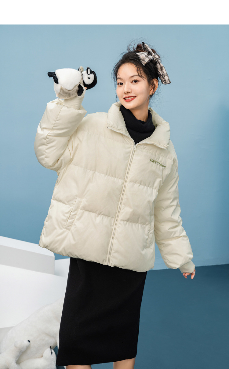茵曼羽绒服女短款2020年冬新款立领保暖时尚小个子白鸭绒印花外套