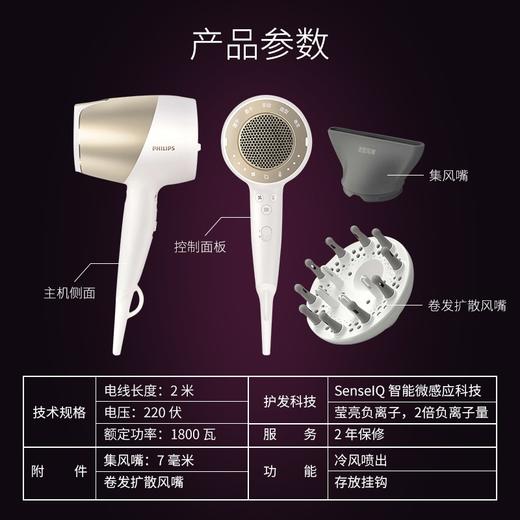 【盛元新生活】飞利浦电吹风机家用 电吹风筒1800W大功率负离子 智能微感应 温控技术高效锁水 BHD285/05 商品图5