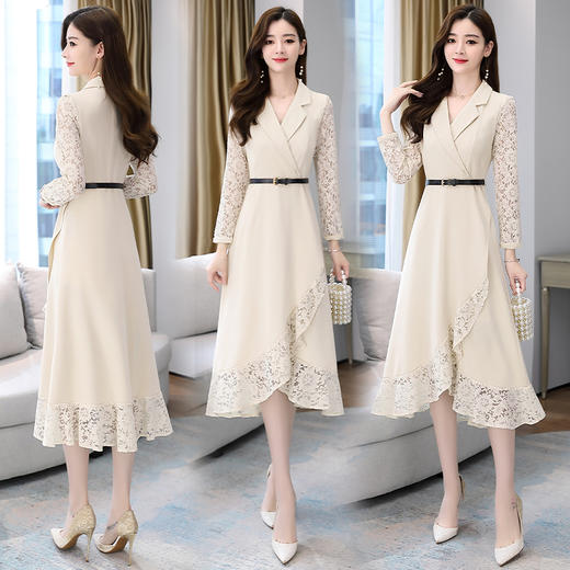WZNH-GJC2927秋季新款女装时尚气质修身荷叶边蕾丝拼接连衣裙 商品图2