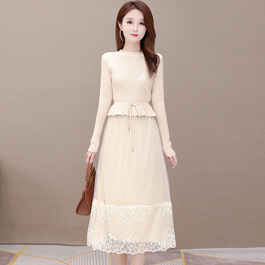 QYM-LRX-M9206-L长款假两件拼接长袖针织连衣裙 商品图2