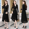 WZNH-GJC2927秋季新款女装时尚气质修身荷叶边蕾丝拼接连衣裙 商品缩略图1