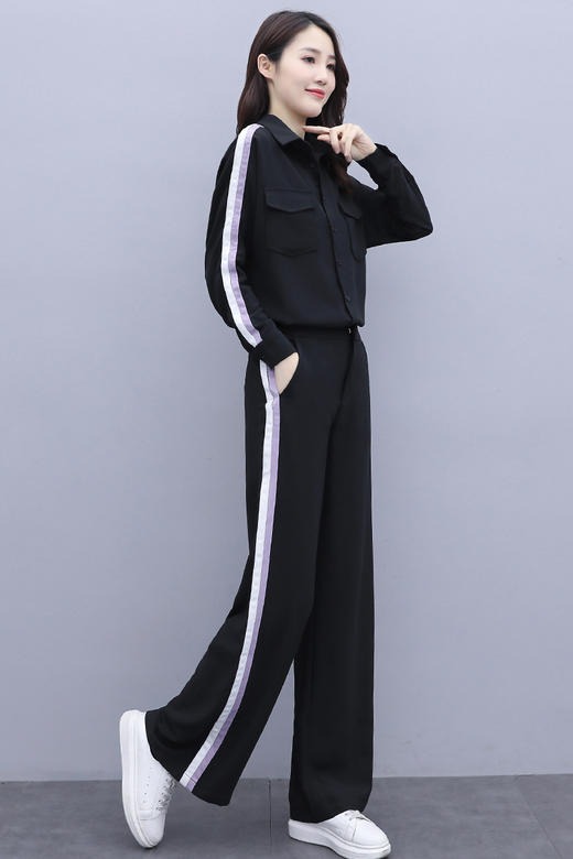 WZNH-HYGG8282秋装时尚织带拼接两件套装裤 商品图5