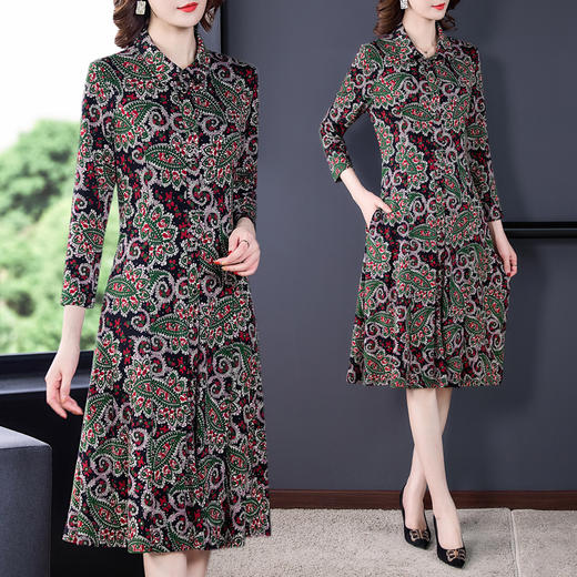 AHM-krwl7665大码七分袖中长款时尚气质优雅连衣裙 商品图0