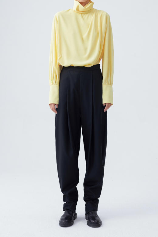 HIDEMI 鹅蛋黄缎面褶皱荡漾设计感顺滑感上衣 商品图1