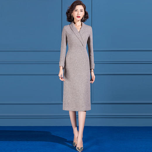 SSGS-42031驼色毛呢连衣裙 商品图0
