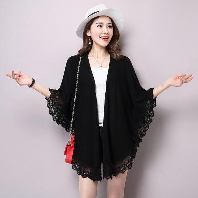 fczx6210蕾丝花边长袖针织衫开衫女款中长款薄外套宽松披肩