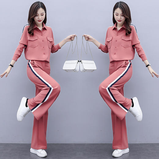 WZNH-HYGG8282秋装时尚织带拼接两件套装裤 商品图2