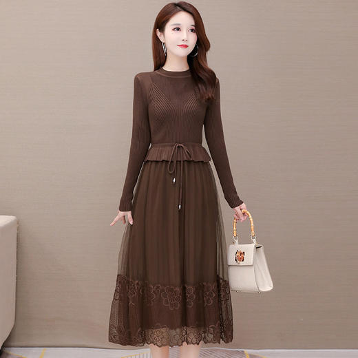 QYM-LRX-M9206-L长款假两件拼接长袖针织连衣裙 商品图0