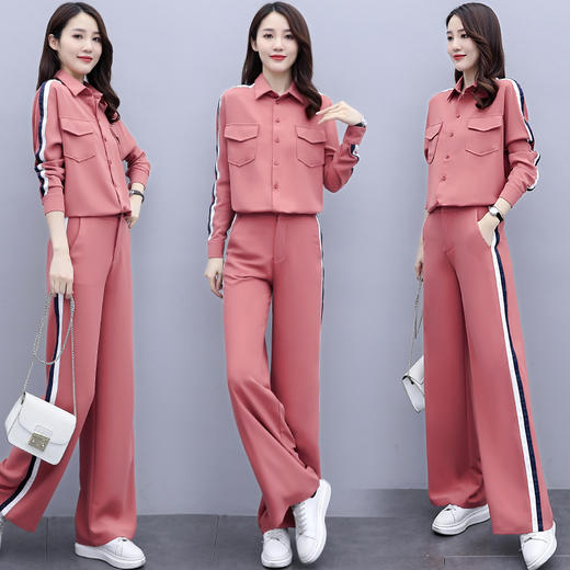 WZNH-HYGG8282秋装时尚织带拼接两件套装裤 商品图0