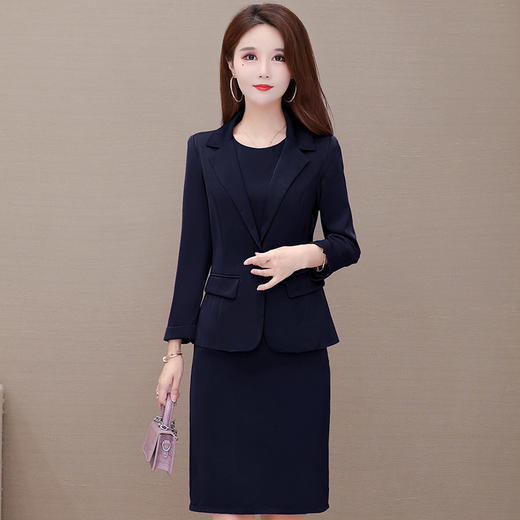 QYM-YJ-X801-Y短款西装外套职业套装连衣裙两件套 商品图1