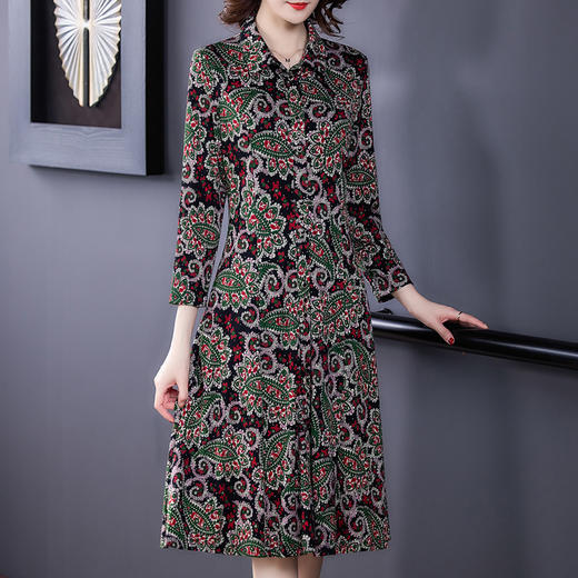 AHM-krwl7665大码七分袖中长款时尚气质优雅连衣裙 商品图1