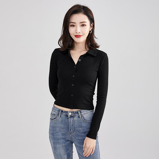 YSL-TC1007新款女装韩版气质长袖修身翻领上衣 商品图3