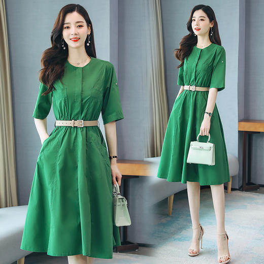 WZNH-BBL9960圆领套头宽松纯色清新森系可爱时尚连衣裙 商品图0