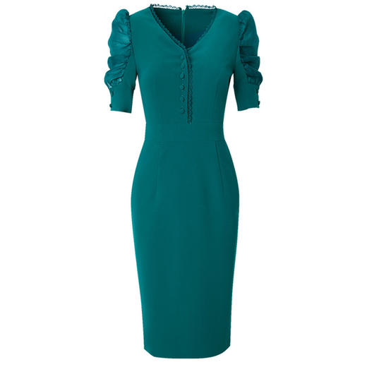 FMY-F20XL31981气质女神范V领修身职业裙子纯色连衣裙 商品图2