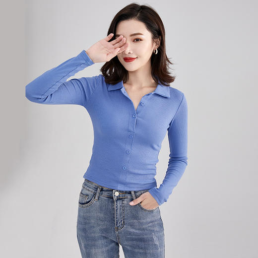 YSL-TC1007新款女装韩版气质长袖修身翻领上衣 商品图2