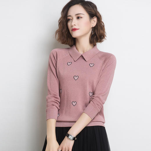 FCY-FQ518宽松长袖针织衫娃娃领套头毛衣女打底衫 商品图4