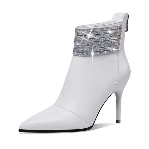 OLD-92B-25羊猄皮水钻细跟裸靴尖头高跟短靴 商品图3