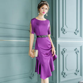 FMY-F20XL31987设计感小众流苏褶皱修身不规则鱼尾裙连衣裙