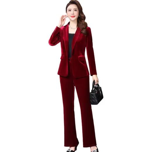 WXY-W-ANE-8537金丝绒西装两件套女时尚洋气百搭减龄套装 商品图3