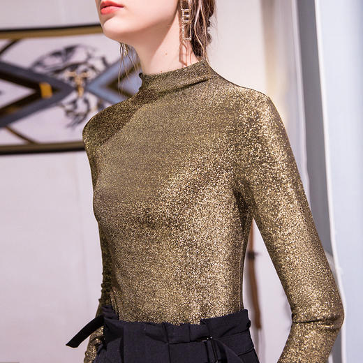 DY-AL301182秋冬内搭韩版长袖烫金亮丝半高领打底衫 商品图3