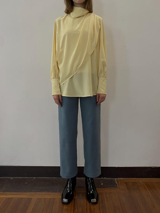 HIDEMI 鹅蛋黄缎面褶皱荡漾设计感顺滑感上衣 商品图6