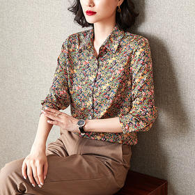 KQL-515T2152碎花仿真丝衬衫女韩版百搭小众休闲雪纺衫