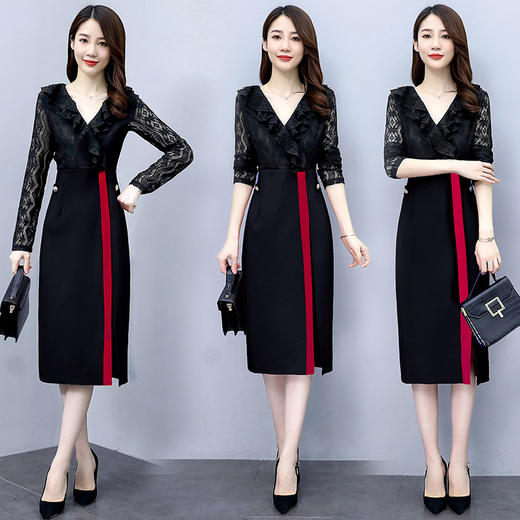 WZNH-MX2030秋季时尚优雅蕾丝拼接连衣裙 商品图2