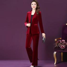 WXY-W-ANE-8537金丝绒西装两件套女时尚洋气百搭减龄套装