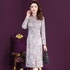 WXY-W-JR-3639新款中国风优雅气质修身立领长袖印花开叉连衣裙TZF 商品缩略图1