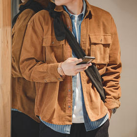 工装优选 美式复古宽松夹克灯芯绒翻领古着痞帅外穿口袋薄衬衫男春