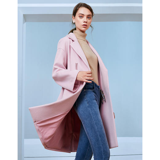 EITIE爱特爱秋季新款宽松廓形抽绳收腰翻领气质羊毛呢大衣女D2014505 商品图1