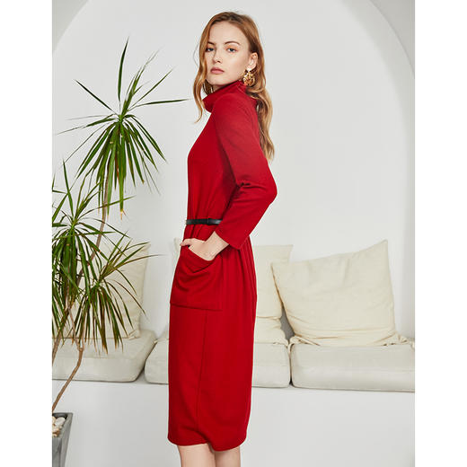 EITIE爱特爱秋季新款时尚洋气百搭H版宽松显瘦高领羊毛连衣裙D2007601 商品图2