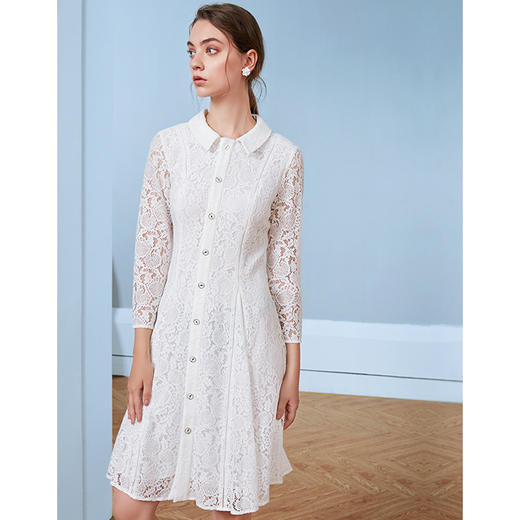 EITIE爱特爱秋季新款优雅气质蕾丝收腰百搭显瘦连衣裙女裙C2007562 商品图2