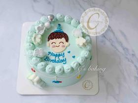 （手绘）ins风 生日派对的男生 忌廉蛋糕（默认自提，收费配送请联系客服）