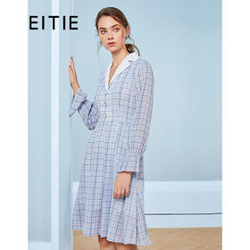 EITIE爱特爱秋季新款洋气格子翻领收腰显瘦连衣裙C20075102