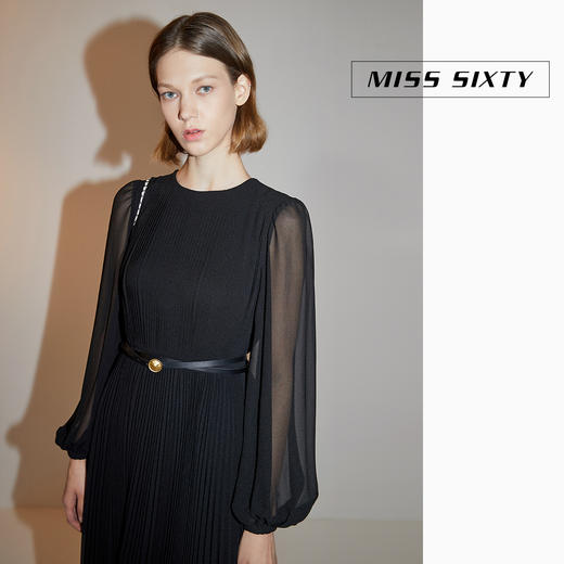 Miss Sixty2020秋季新款百褶长袖高腰雪纺连衣裙603DJ0480000 商品图0