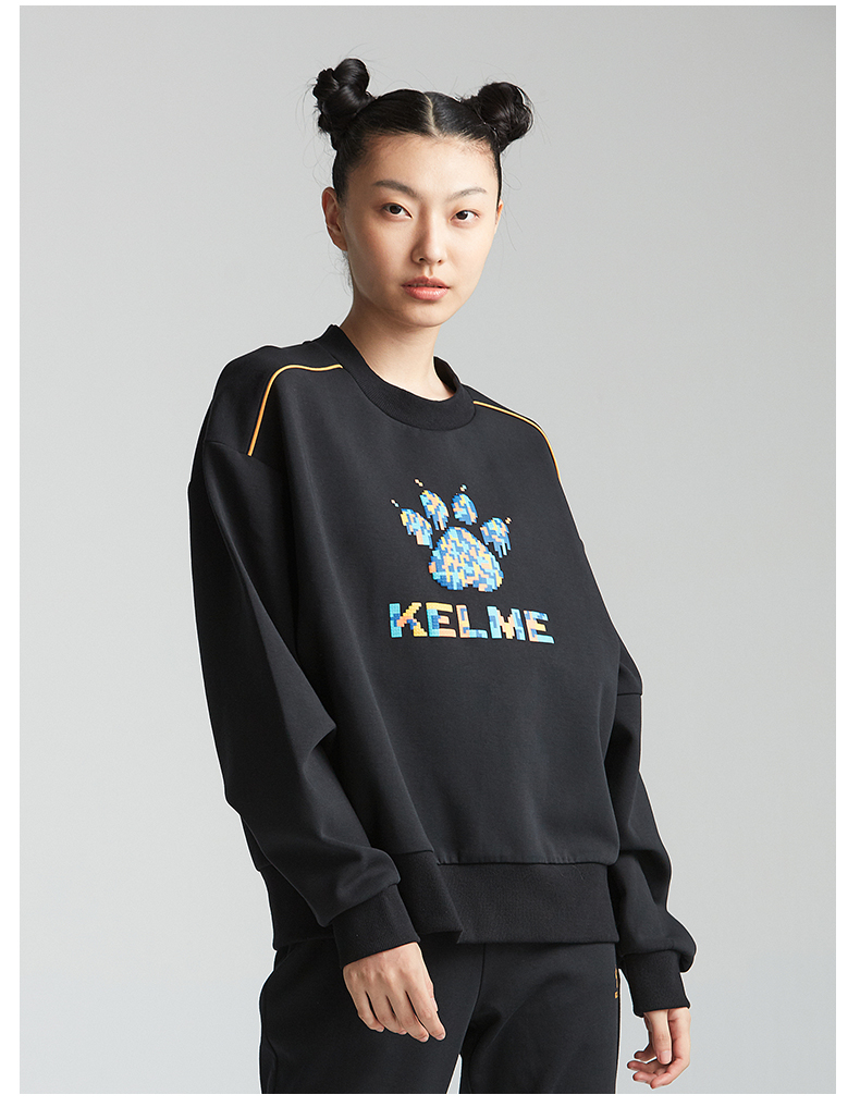 kelme卡尔美秋冬彩色方块撞色图案套头卫衣女宽松休闲廓形上衣