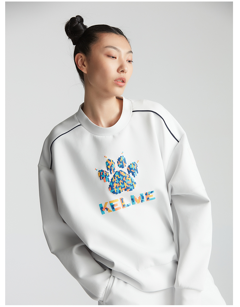 kelme卡尔美秋冬彩色方块撞色图案套头卫衣女宽松休闲廓形上衣