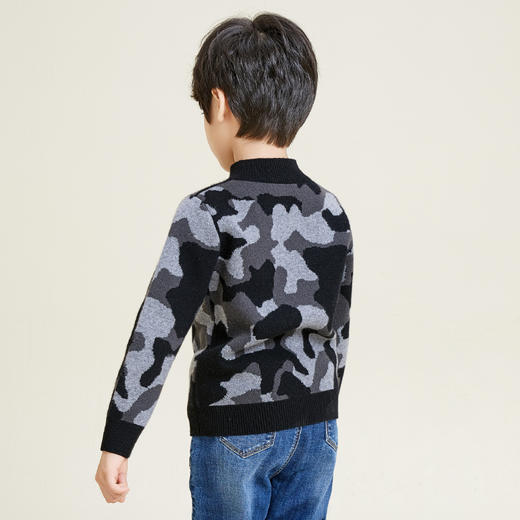 METTE羊绒世家童装男中大童100%山羊绒衫时尚迷彩半高领内搭针织毛衣 商品图2