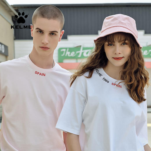 卡尔美字母宽松休闲T恤女下衣失踪棉t街头运动中性情侣衫潮 商品图3