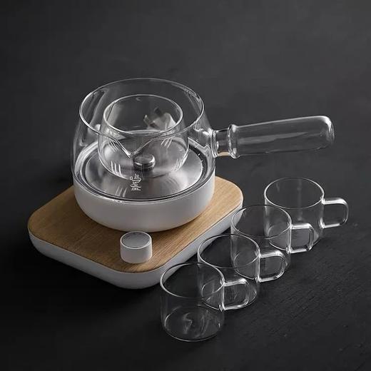 鸣盏煮茶器办公室小型全自动家用mini煮茶壶玻璃壶MZ-072T原木色 送4个玻璃杯 商品图5