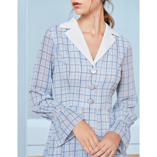 EITIE爱特爱秋季新款洋气格子翻领收腰显瘦连衣裙C20075102 商品图2