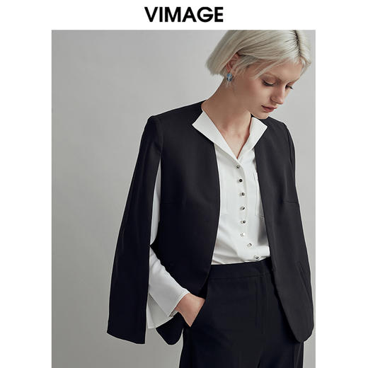 vimage纬漫纪秋款英伦帅气大气百搭纯色西装斗篷外套女v903514